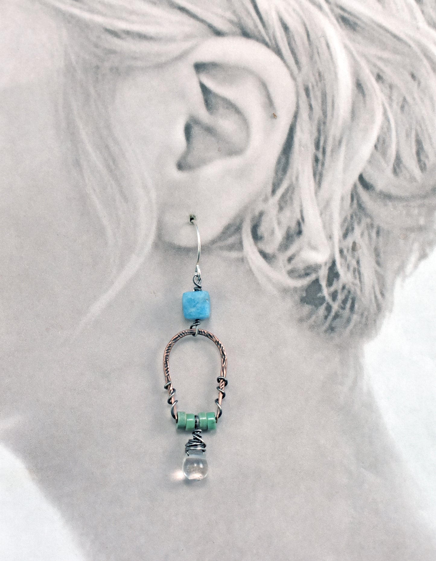 Apatite, Chrysoprase, Quartz Teardrop and Mixed Metal Dangle Earrings