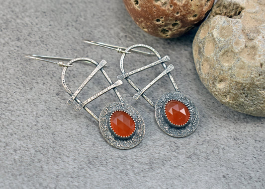 Carnelian and Sterling Silver Statement Dangle Earrings