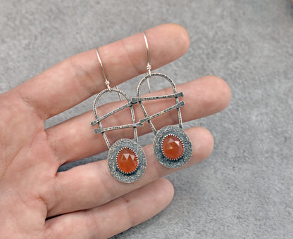 Carnelian and Sterling Silver Statement Dangle Earrings