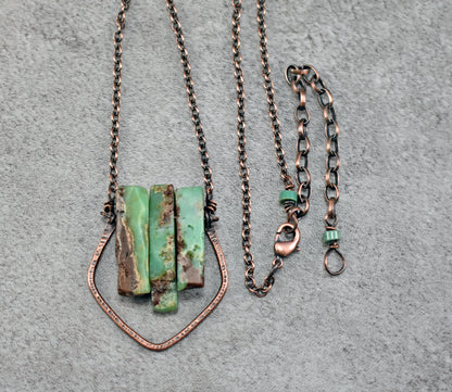 Chrysoprase and Copper Wire Necklace, Unique Handmade Natural Green Gemstone Jewelry