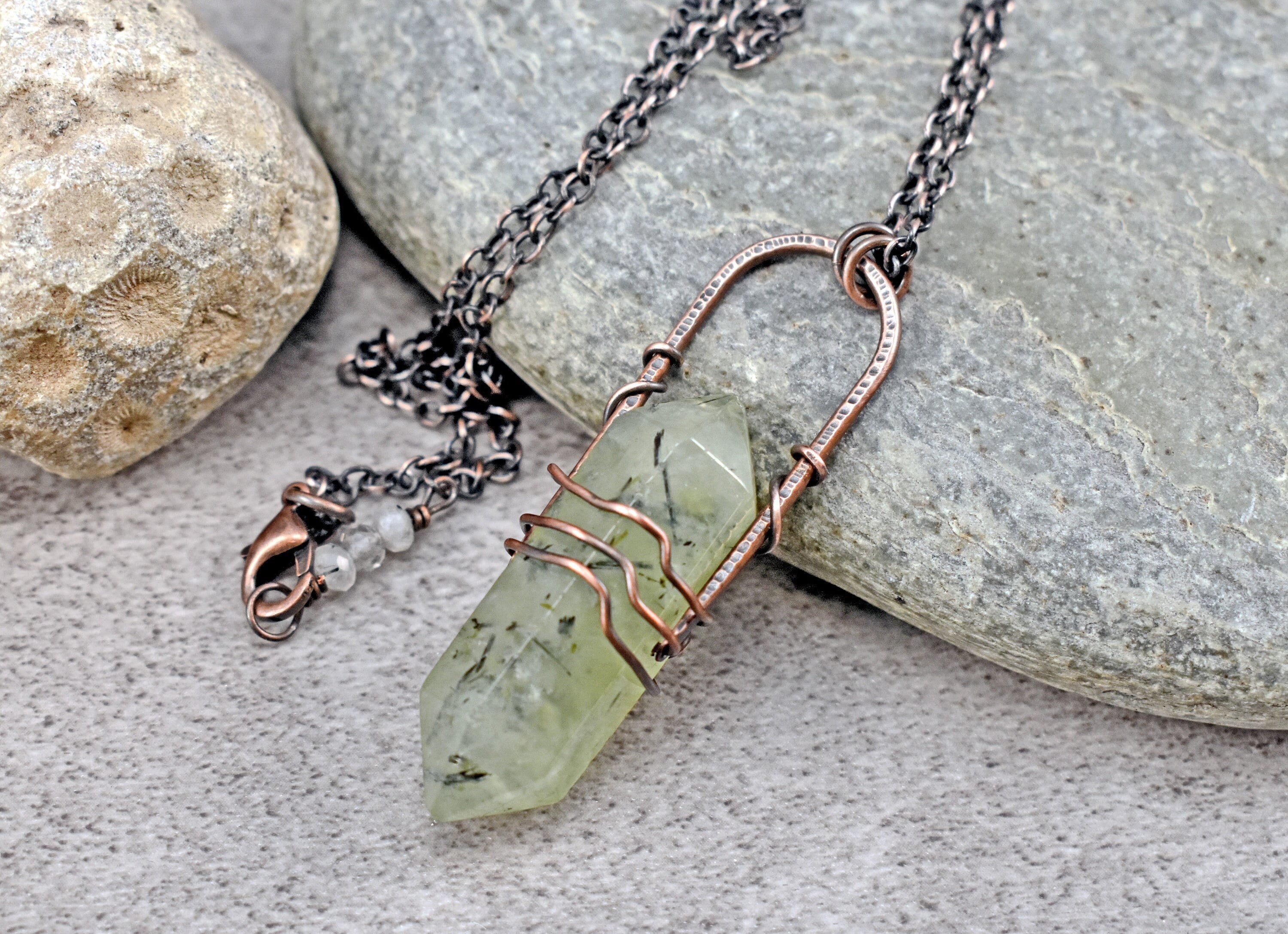 Quartz and prehnite popular crystal necklace