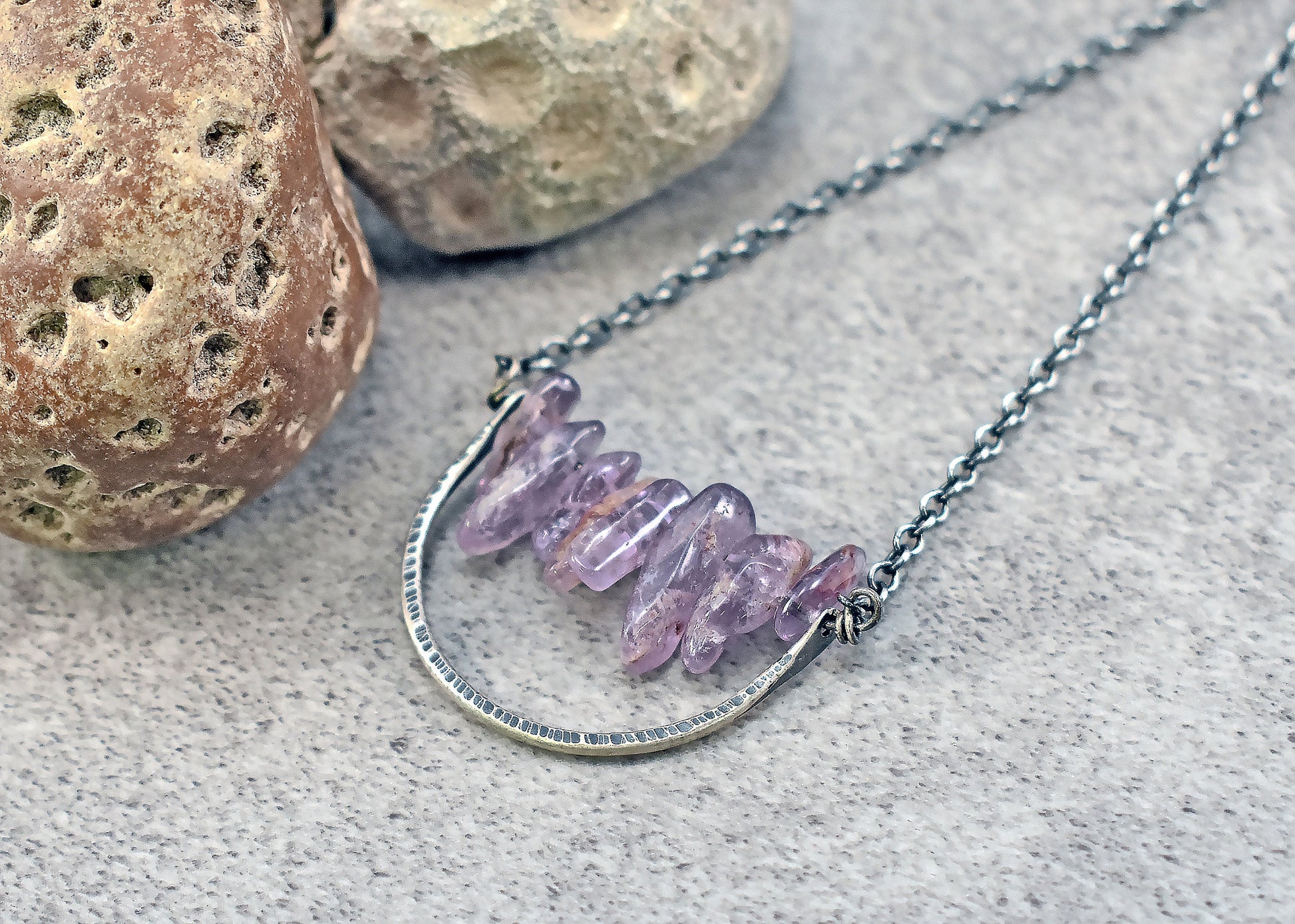 Super Seven Sterling Silver Necklace, Artisan Amethyst Jewelry Handmade, Rustic Purple Stone Pendant, Melody Stone, Unique Crystal