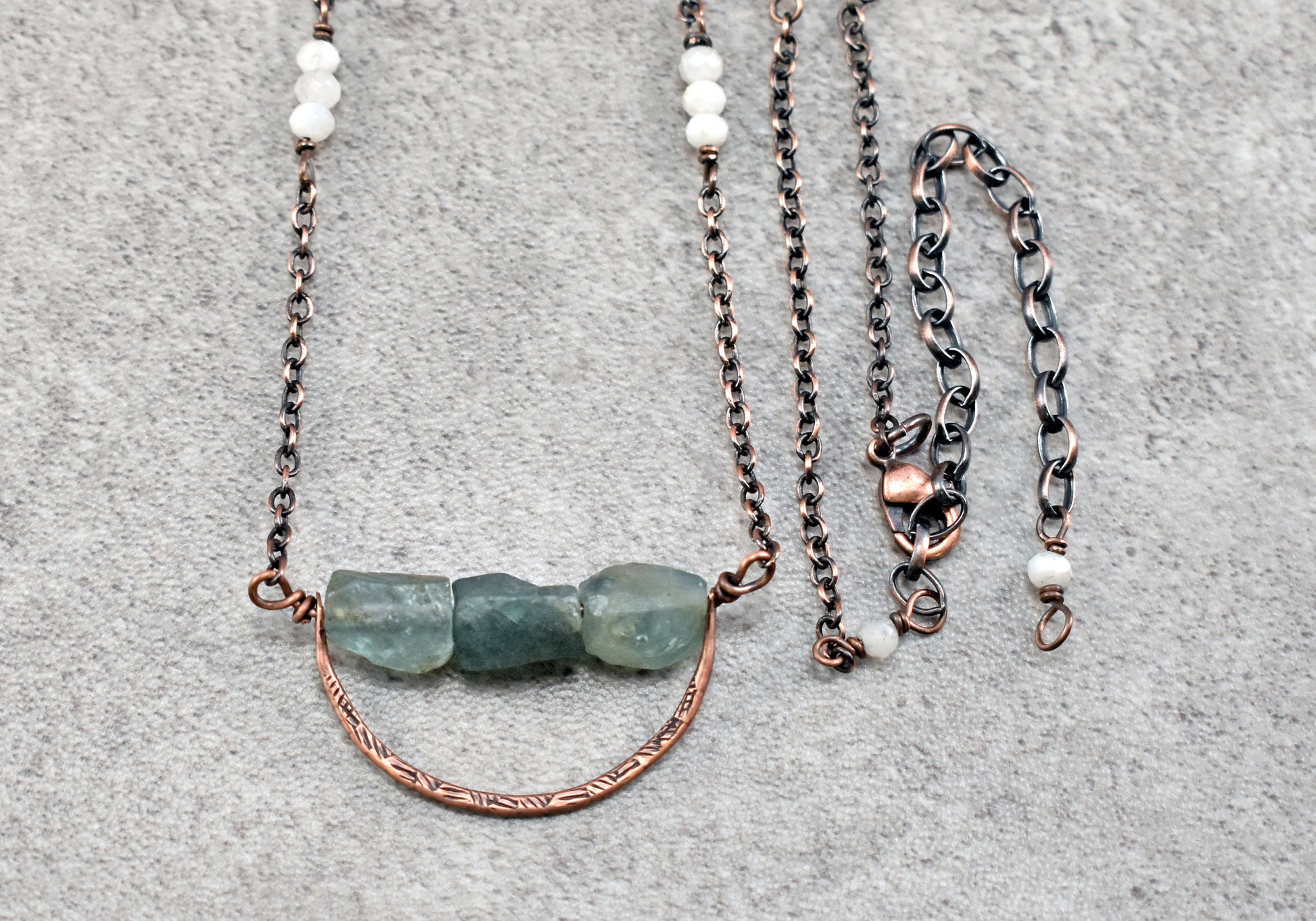 Raw Blue Apatite Necklace, Unique Gemstone Pendant, Hammered Copper Wire Jewelry, Textured Rustic Metal