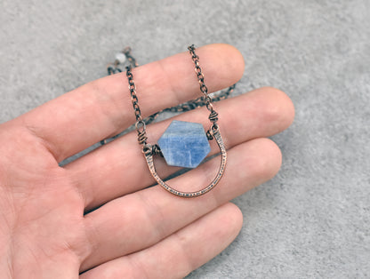 Kyanite, Moonstone and Copper Wire Necklace, Rustic Unique Gemstone Jewelry