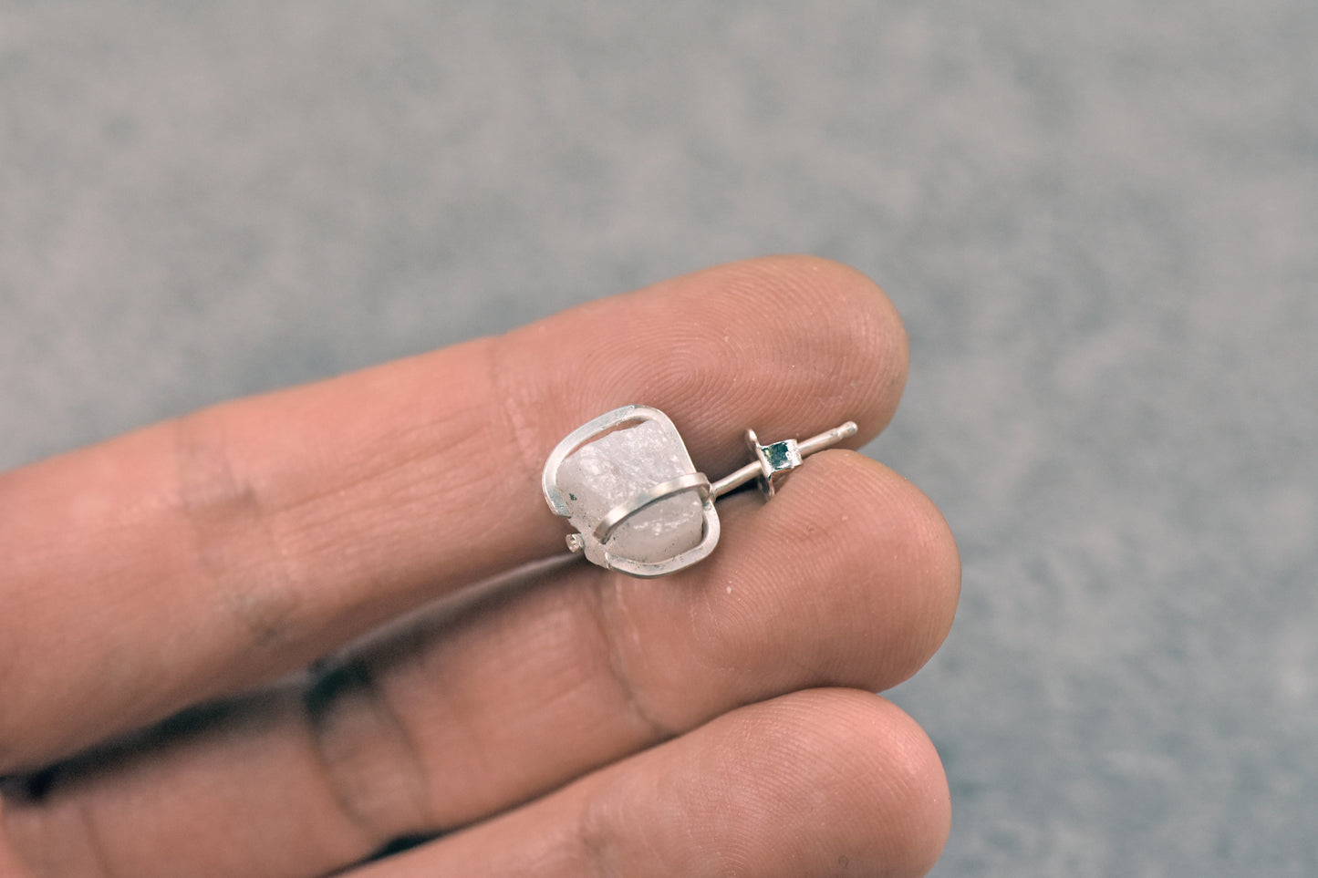 Raw Moonstone and Sterling Silver Prong Set Post Earrings