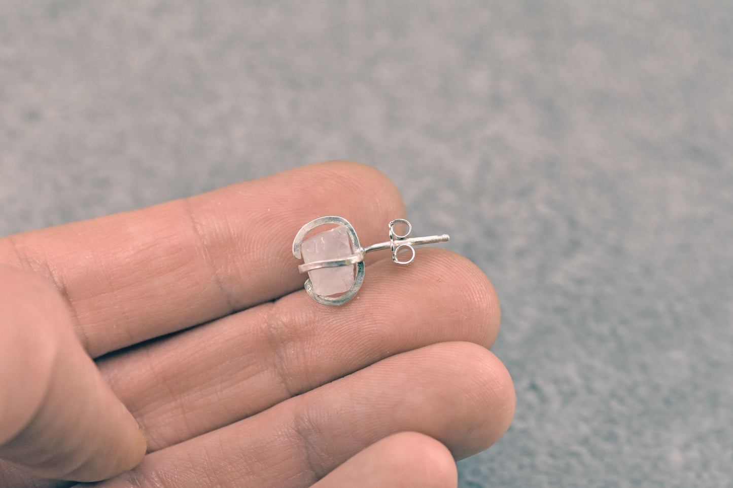 Raw Moonstone and Sterling Silver Prong Set Stud Earrings