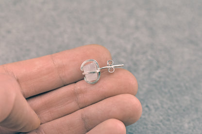 Raw Moonstone and Sterling Silver Prong Set Stud Earrings