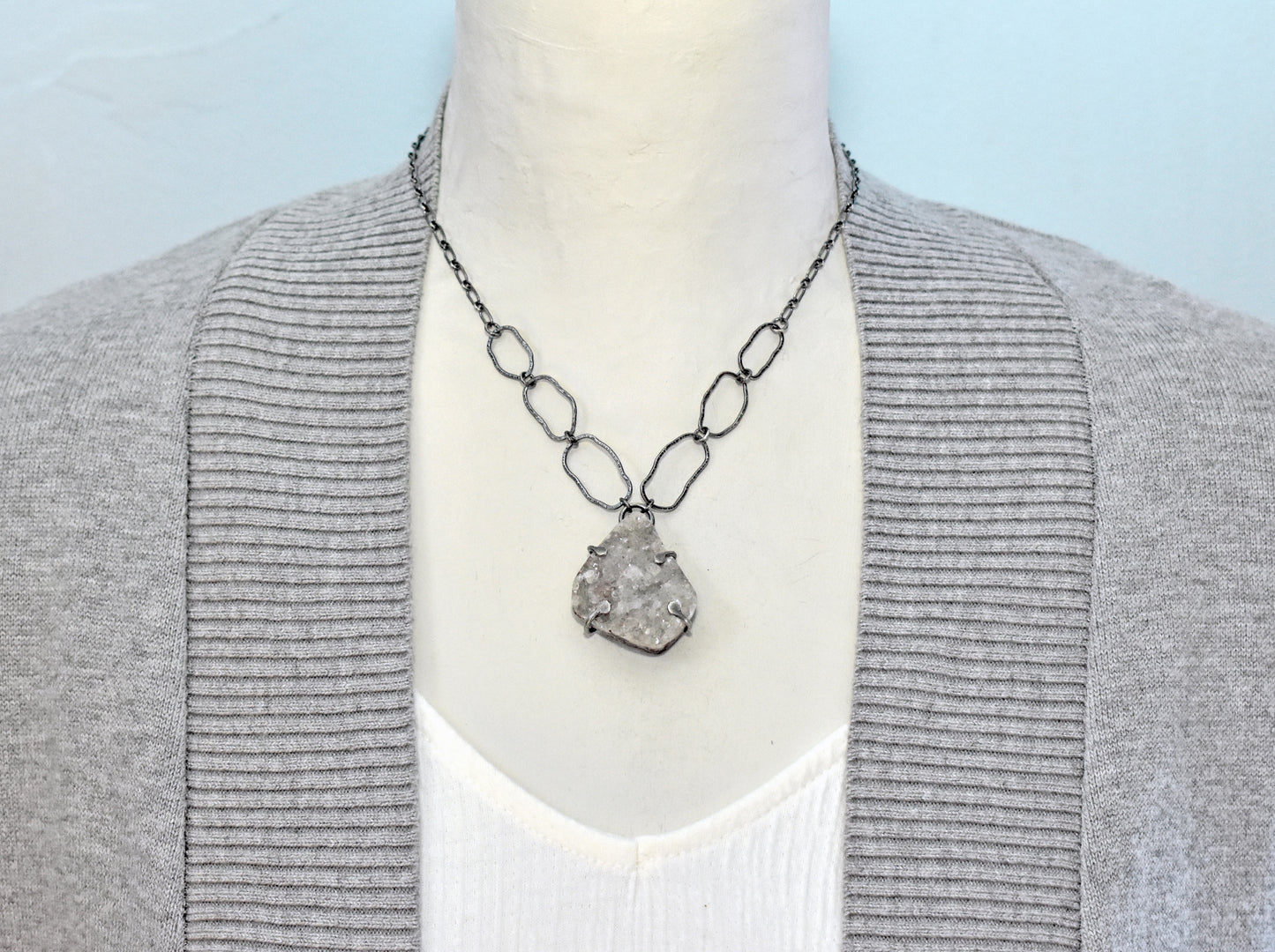 Quartz Druzy Prong-Set Statement Necklace