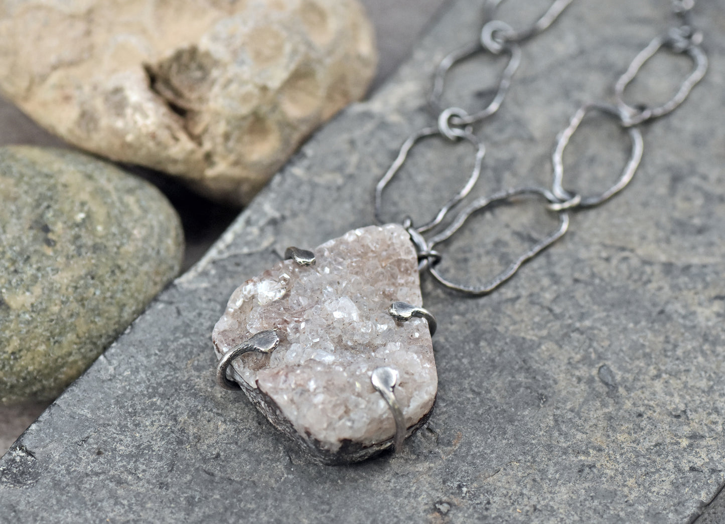 Quartz Druzy Prong-Set Statement Necklace