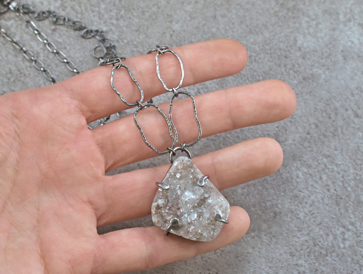 Quartz Druzy Prong-Set Statement Necklace