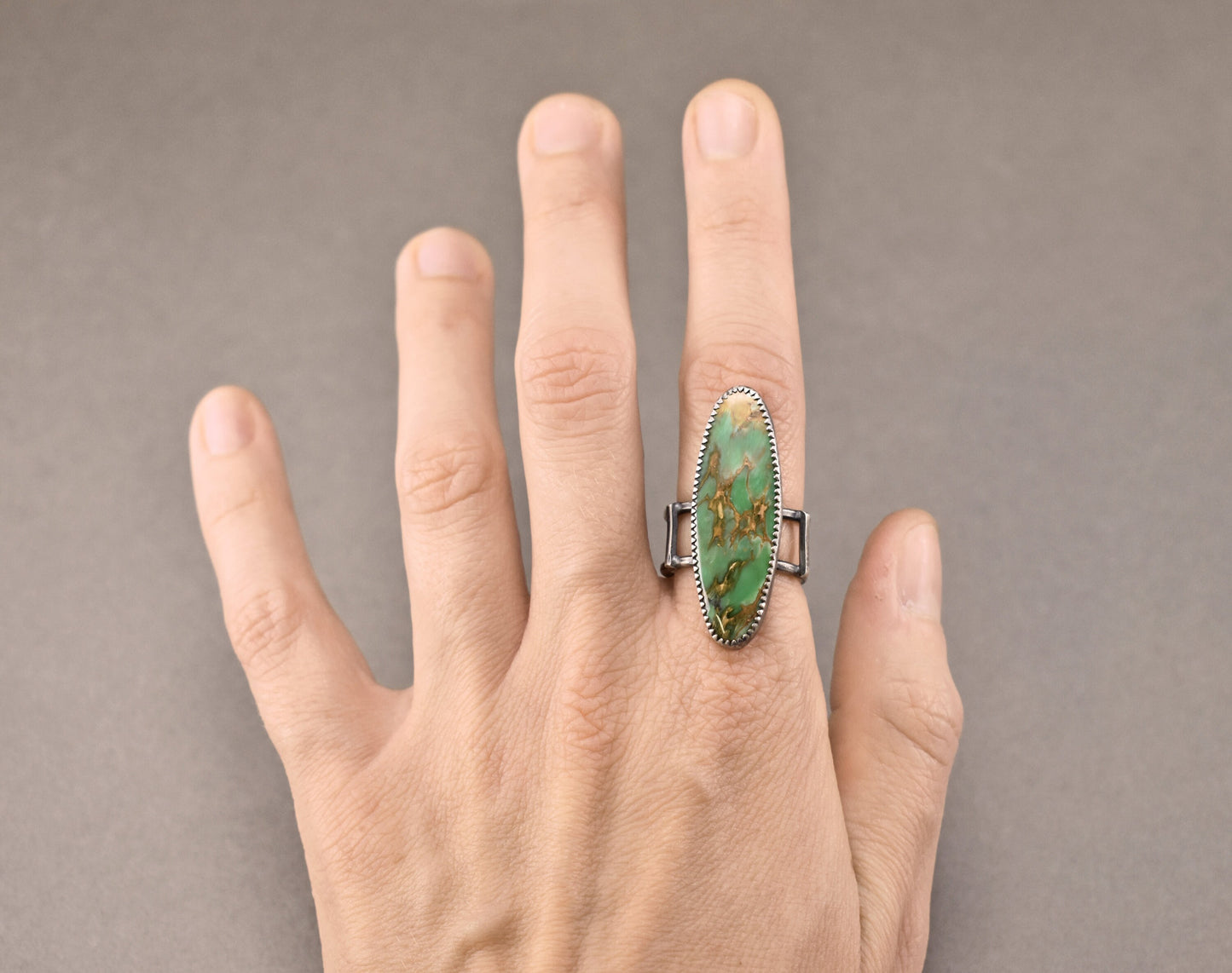 Variscite Statement Ring, Size 7.75, Unique Green Gemstone Jewelry, Sterling Silver, Artisan Silversmith, Natural Earthy Stone