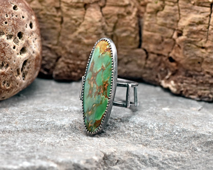 Variscite Statement Ring, Size 7.75, Unique Green Gemstone Jewelry, Sterling Silver, Artisan Silversmith, Natural Earthy Stone