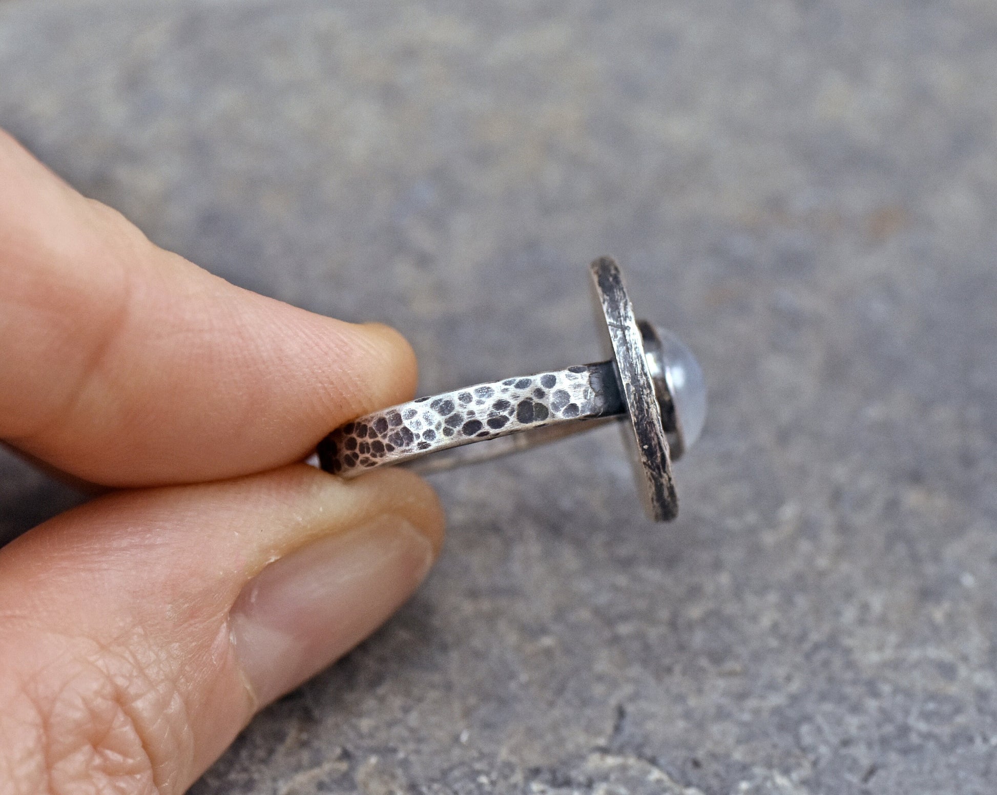 Rainbow Moonstone Ring Size 6, Organic Sterling Silver Jewelry Handmade, Unique Rustic Artisan Gemstone